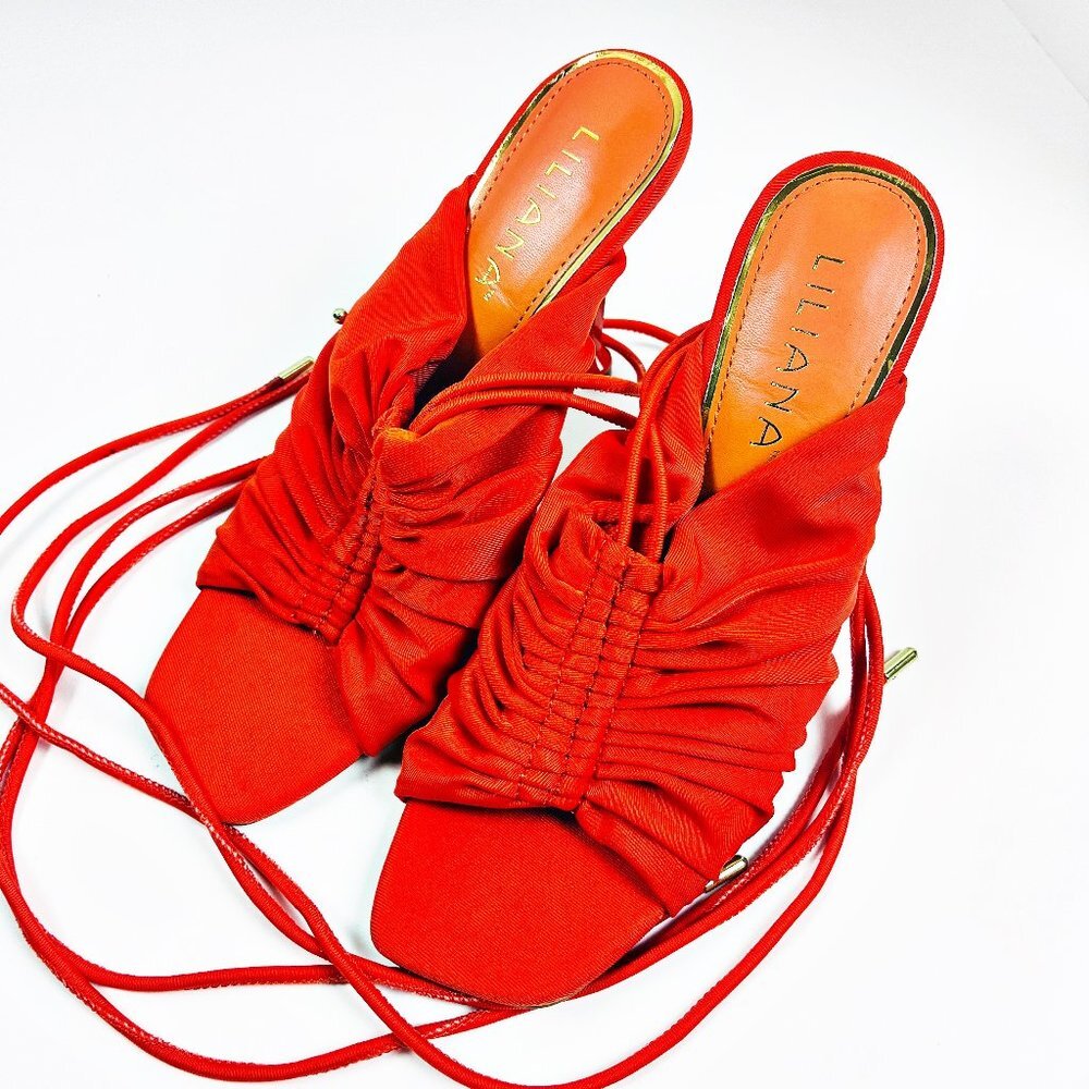 2/$14 Liliana Tangerine Strappy Heels 8.5